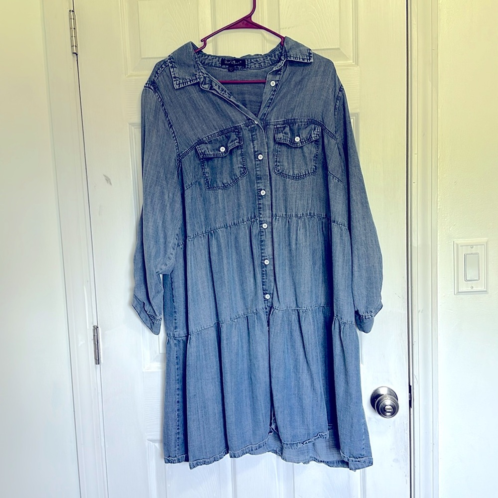 Blue denim baby doll cut 1X dress